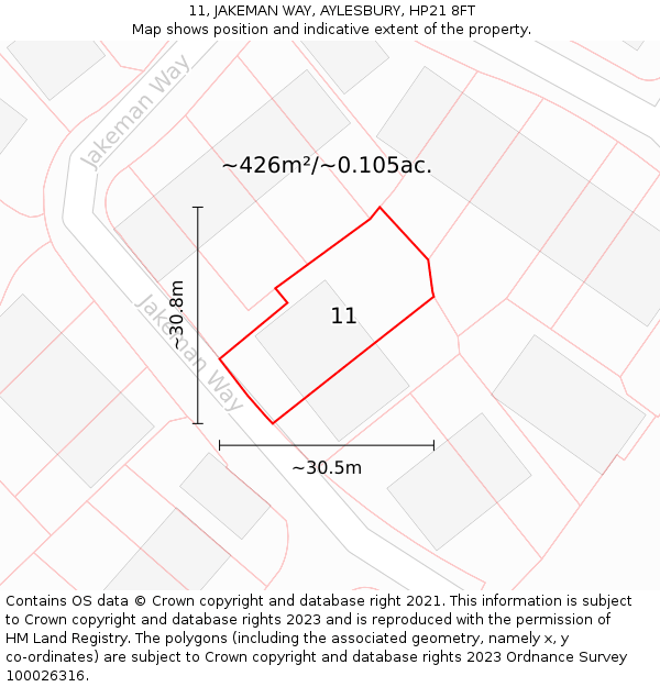 11, JAKEMAN WAY, AYLESBURY, HP21 8FT: Plot and title map