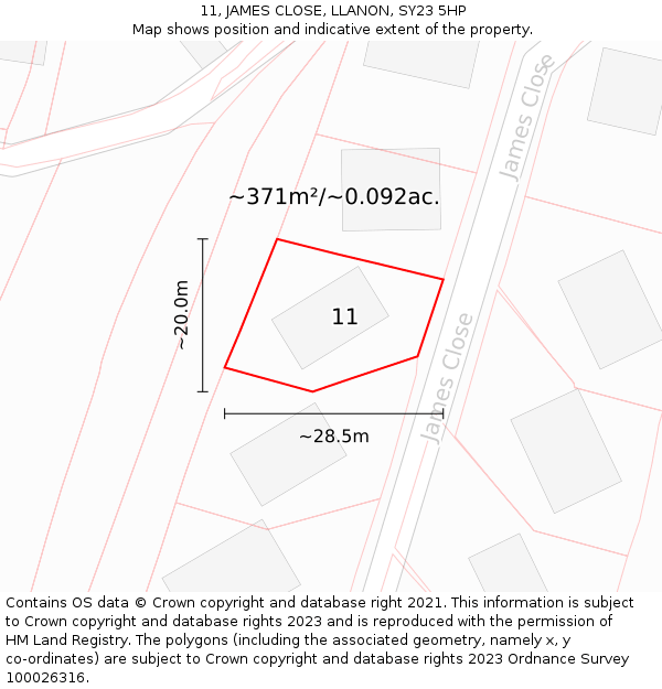 11, JAMES CLOSE, LLANON, SY23 5HP: Plot and title map