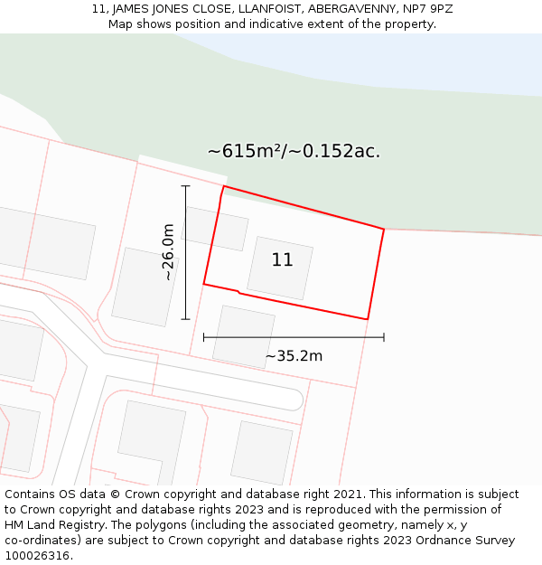 11, JAMES JONES CLOSE, LLANFOIST, ABERGAVENNY, NP7 9PZ: Plot and title map