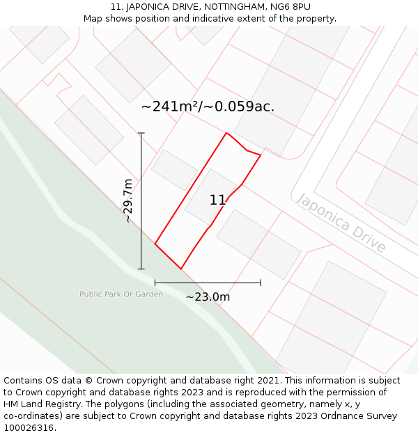 11, JAPONICA DRIVE, NOTTINGHAM, NG6 8PU: Plot and title map
