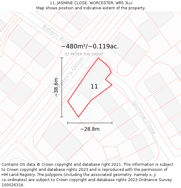 11, JASMINE CLOSE, WORCESTER, WR5 3LU: Plot and title map