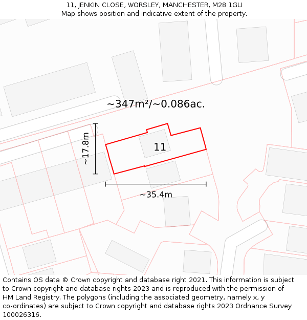 11, JENKIN CLOSE, WORSLEY, MANCHESTER, M28 1GU: Plot and title map