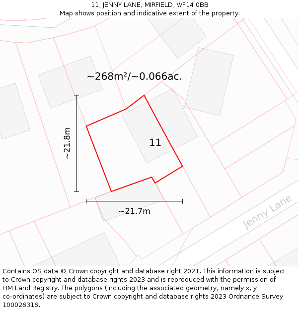 11, JENNY LANE, MIRFIELD, WF14 0BB: Plot and title map
