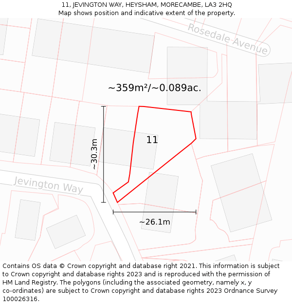 11, JEVINGTON WAY, HEYSHAM, MORECAMBE, LA3 2HQ: Plot and title map