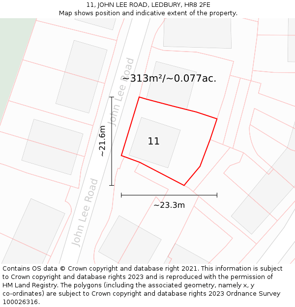 11, JOHN LEE ROAD, LEDBURY, HR8 2FE: Plot and title map