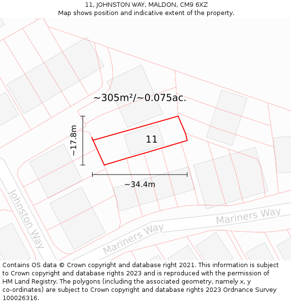 11, JOHNSTON WAY, MALDON, CM9 6XZ: Plot and title map