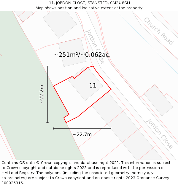 11, JORDON CLOSE, STANSTED, CM24 8SH: Plot and title map