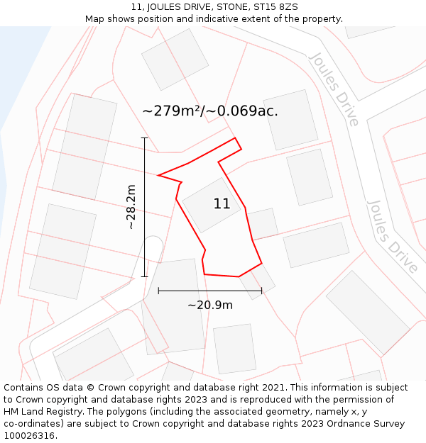 11, JOULES DRIVE, STONE, ST15 8ZS: Plot and title map