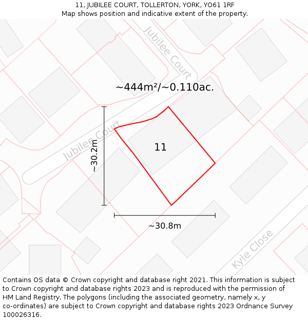 11, JUBILEE COURT, TOLLERTON, YORK, YO61 1RF: Plot and title map