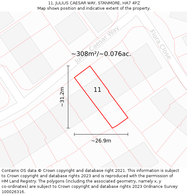 11, JULIUS CAESAR WAY, STANMORE, HA7 4PZ: Plot and title map
