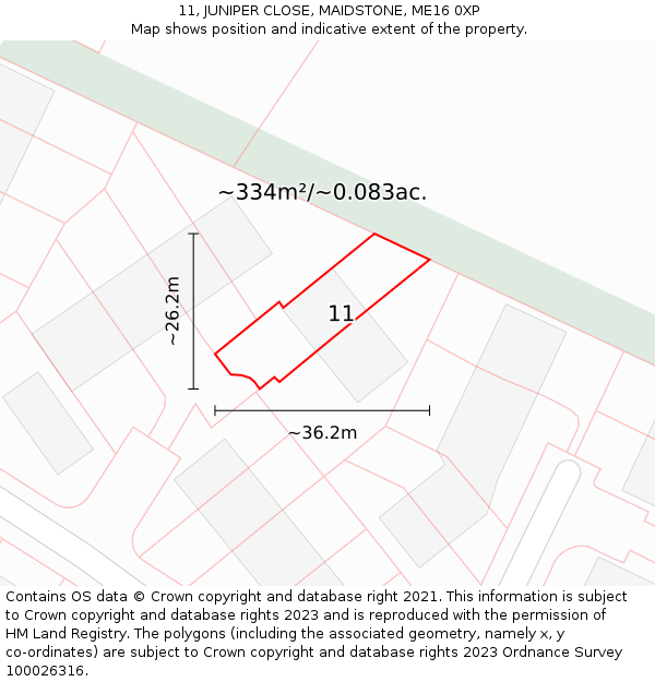 11, JUNIPER CLOSE, MAIDSTONE, ME16 0XP: Plot and title map
