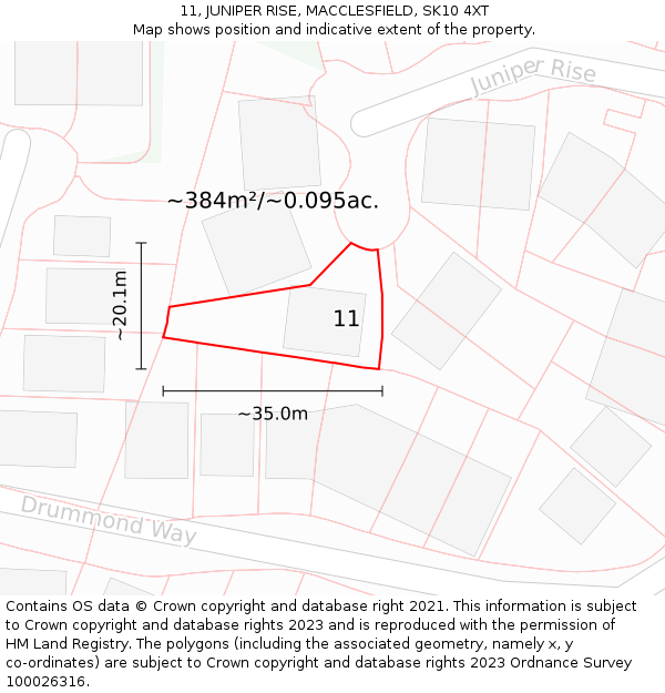 11, JUNIPER RISE, MACCLESFIELD, SK10 4XT: Plot and title map