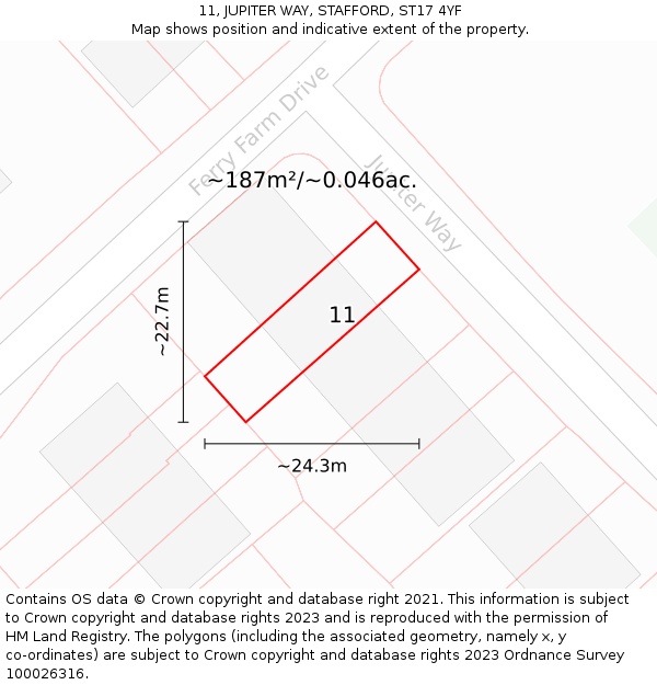 11, JUPITER WAY, STAFFORD, ST17 4YF: Plot and title map