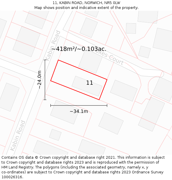 11, KABIN ROAD, NORWICH, NR5 0LW: Plot and title map