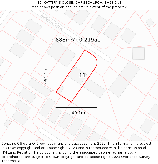 11, KATTERNS CLOSE, CHRISTCHURCH, BH23 2NS: Plot and title map