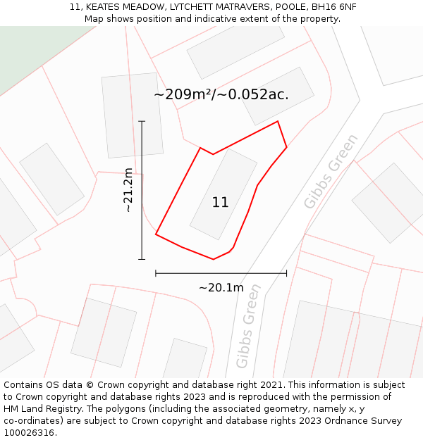 11, KEATES MEADOW, LYTCHETT MATRAVERS, POOLE, BH16 6NF: Plot and title map
