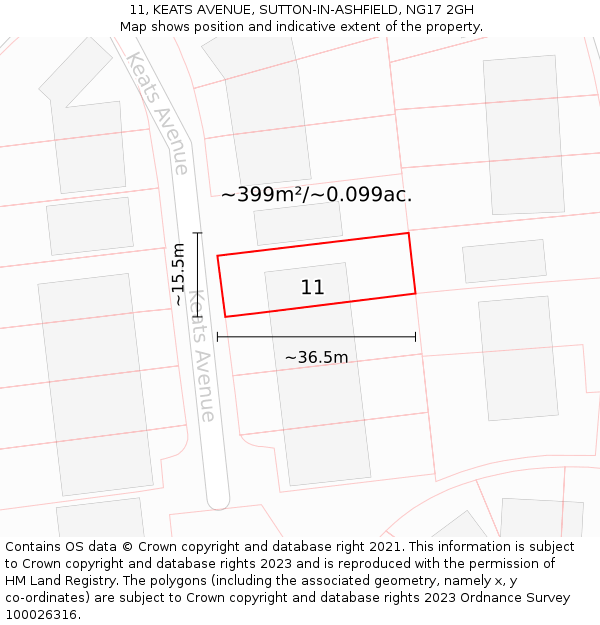 11, KEATS AVENUE, SUTTON-IN-ASHFIELD, NG17 2GH: Plot and title map