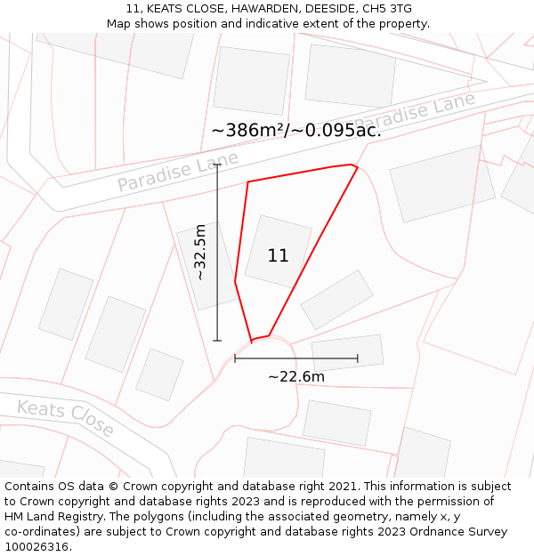 11, KEATS CLOSE, HAWARDEN, DEESIDE, CH5 3TG: Plot and title map