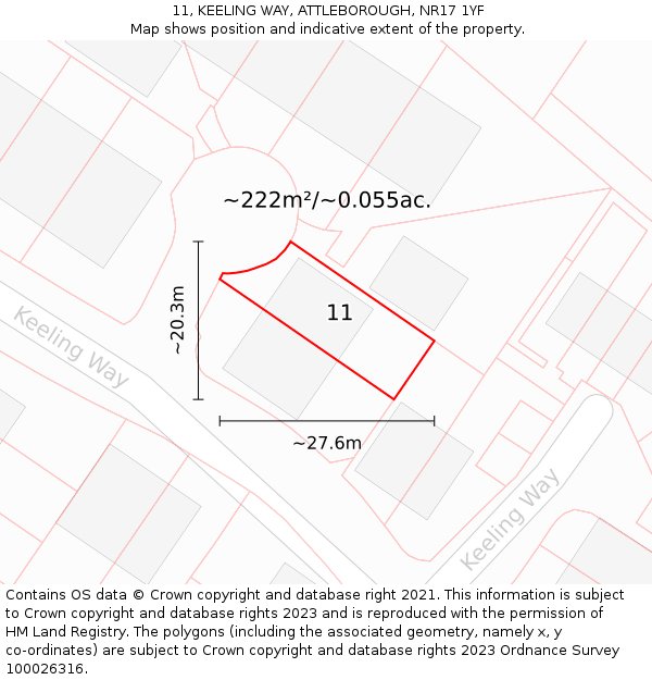 11, KEELING WAY, ATTLEBOROUGH, NR17 1YF: Plot and title map