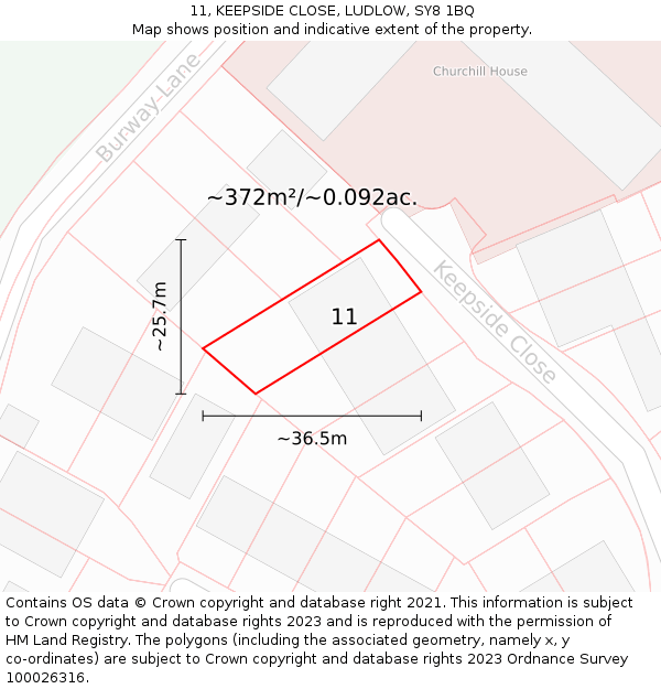 11, KEEPSIDE CLOSE, LUDLOW, SY8 1BQ: Plot and title map