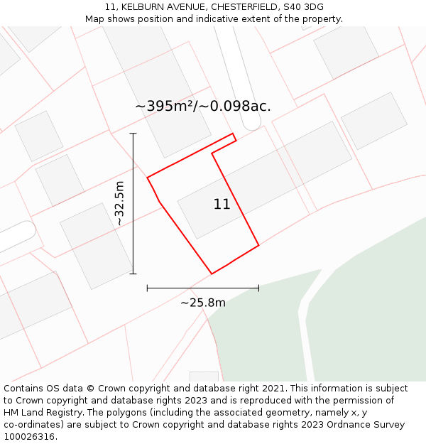11, KELBURN AVENUE, CHESTERFIELD, S40 3DG: Plot and title map