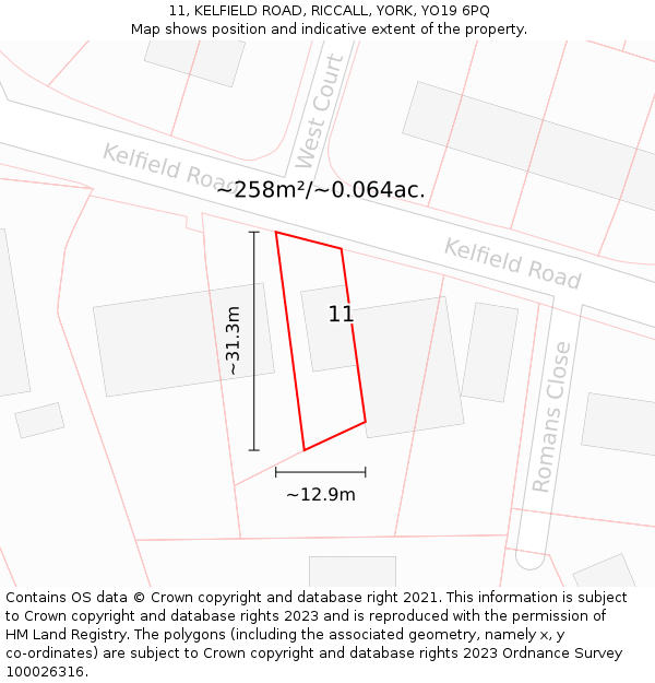 11, KELFIELD ROAD, RICCALL, YORK, YO19 6PQ: Plot and title map