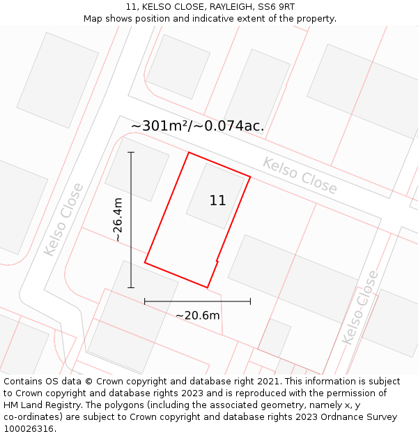 11, KELSO CLOSE, RAYLEIGH, SS6 9RT: Plot and title map