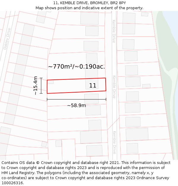 11, KEMBLE DRIVE, BROMLEY, BR2 8PY: Plot and title map
