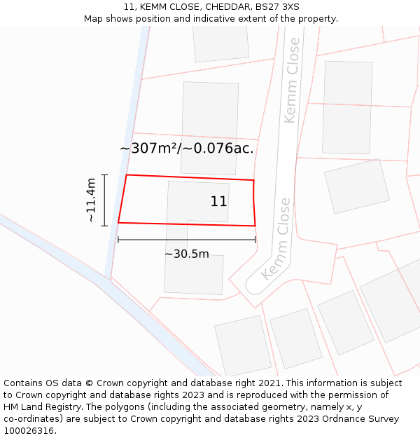 11, KEMM CLOSE, CHEDDAR, BS27 3XS: Plot and title map