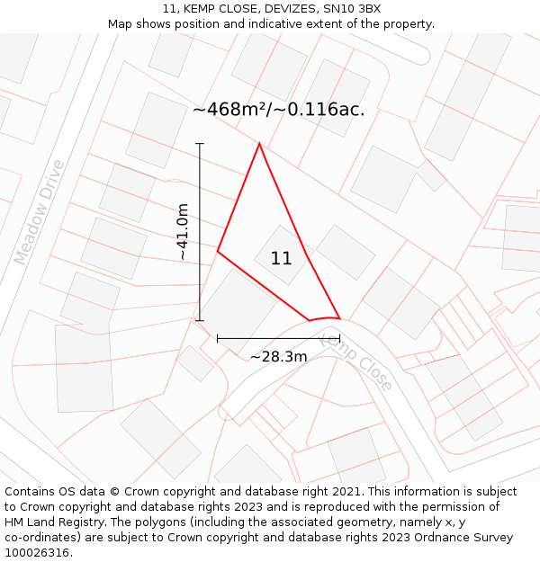 11, KEMP CLOSE, DEVIZES, SN10 3BX: Plot and title map