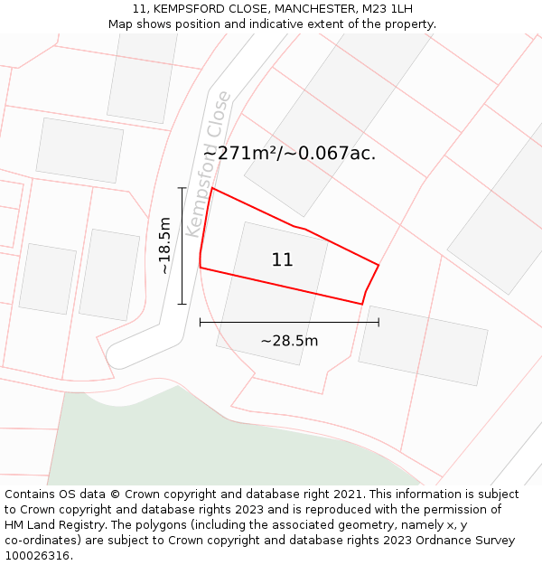 11, KEMPSFORD CLOSE, MANCHESTER, M23 1LH: Plot and title map