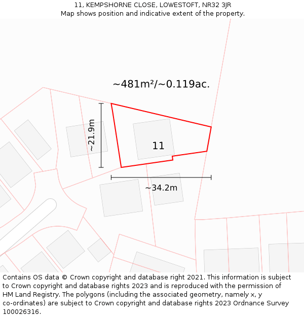 11, KEMPSHORNE CLOSE, LOWESTOFT, NR32 3JR: Plot and title map