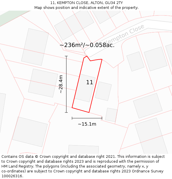 11, KEMPTON CLOSE, ALTON, GU34 2TY: Plot and title map
