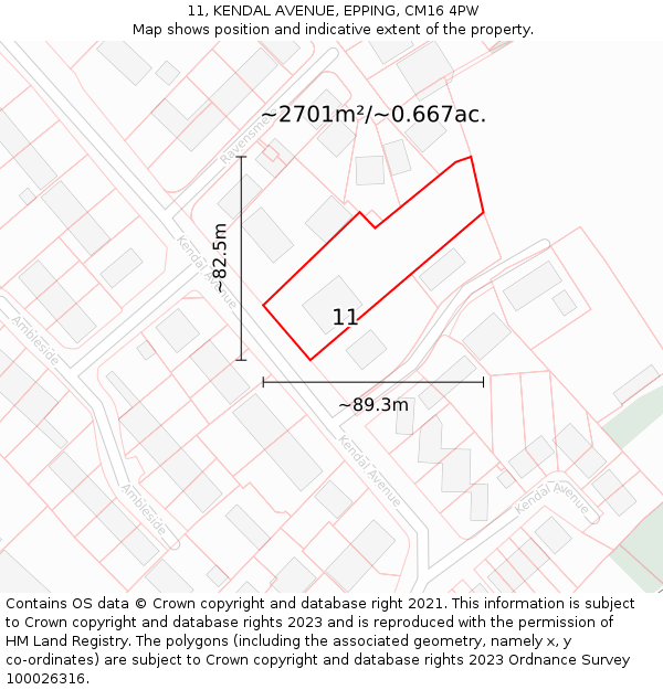 11, KENDAL AVENUE, EPPING, CM16 4PW: Plot and title map