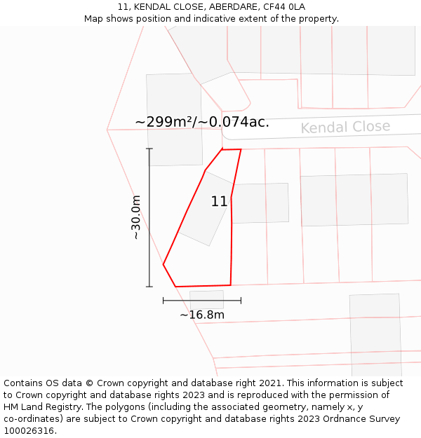 11, KENDAL CLOSE, ABERDARE, CF44 0LA: Plot and title map
