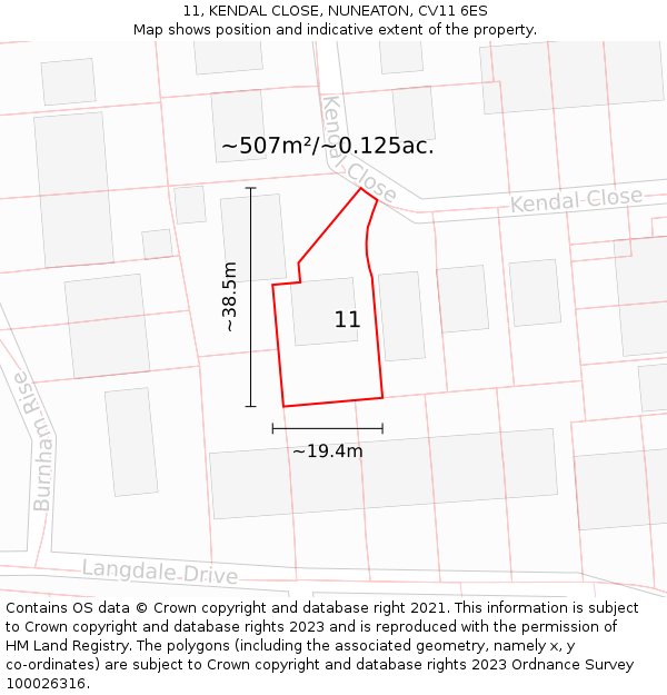 11, KENDAL CLOSE, NUNEATON, CV11 6ES: Plot and title map