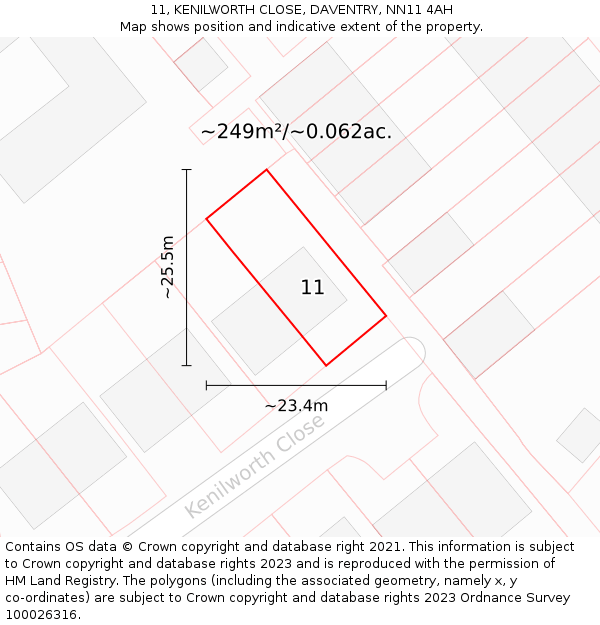 11, KENILWORTH CLOSE, DAVENTRY, NN11 4AH: Plot and title map