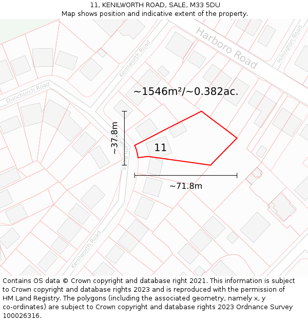 11, KENILWORTH ROAD, SALE, M33 5DU: Plot and title map
