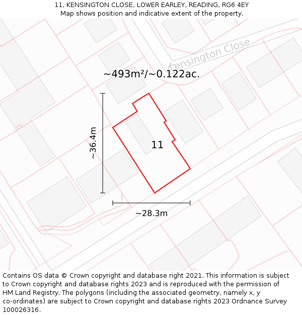 11, KENSINGTON CLOSE, LOWER EARLEY, READING, RG6 4EY: Plot and title map