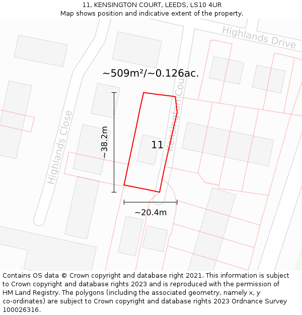 11, KENSINGTON COURT, LEEDS, LS10 4UR: Plot and title map