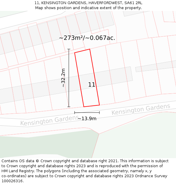 11, KENSINGTON GARDENS, HAVERFORDWEST, SA61 2RL: Plot and title map
