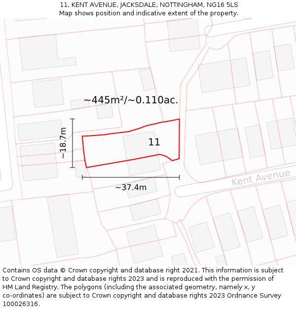 11, KENT AVENUE, JACKSDALE, NOTTINGHAM, NG16 5LS: Plot and title map