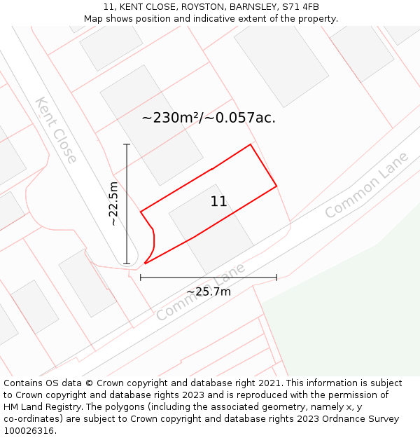 11, KENT CLOSE, ROYSTON, BARNSLEY, S71 4FB: Plot and title map