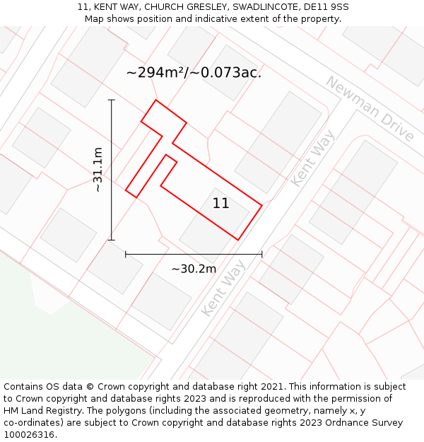 11, KENT WAY, CHURCH GRESLEY, SWADLINCOTE, DE11 9SS: Plot and title map