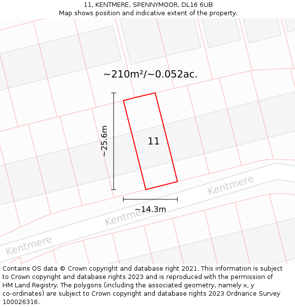 11, KENTMERE, SPENNYMOOR, DL16 6UB: Plot and title map