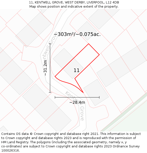 11, KENTWELL GROVE, WEST DERBY, LIVERPOOL, L12 4DB: Plot and title map