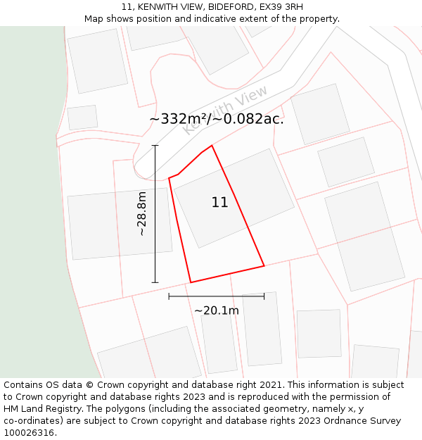 11, KENWITH VIEW, BIDEFORD, EX39 3RH: Plot and title map