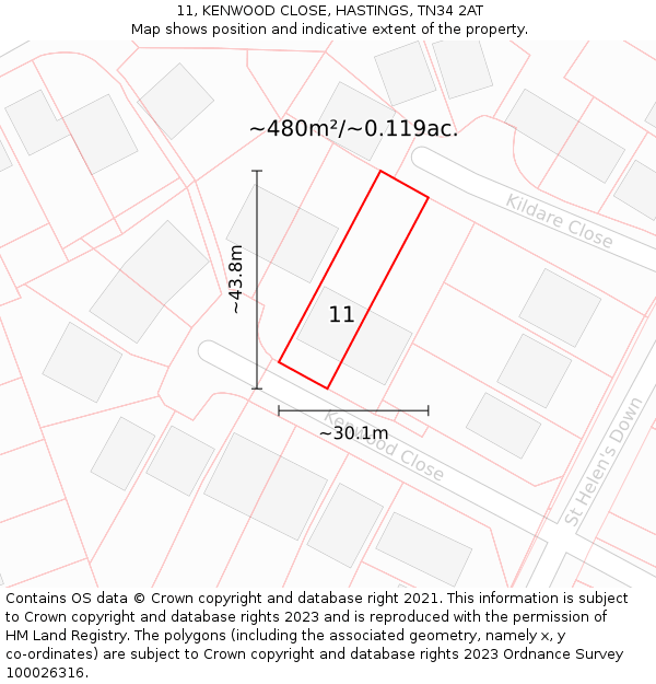 11, KENWOOD CLOSE, HASTINGS, TN34 2AT: Plot and title map