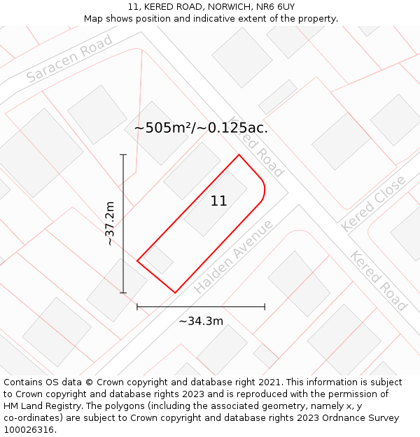 11, KERED ROAD, NORWICH, NR6 6UY: Plot and title map