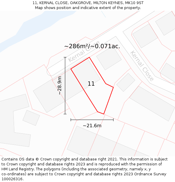 11, KERNAL CLOSE, OAKGROVE, MILTON KEYNES, MK10 9ST: Plot and title map
